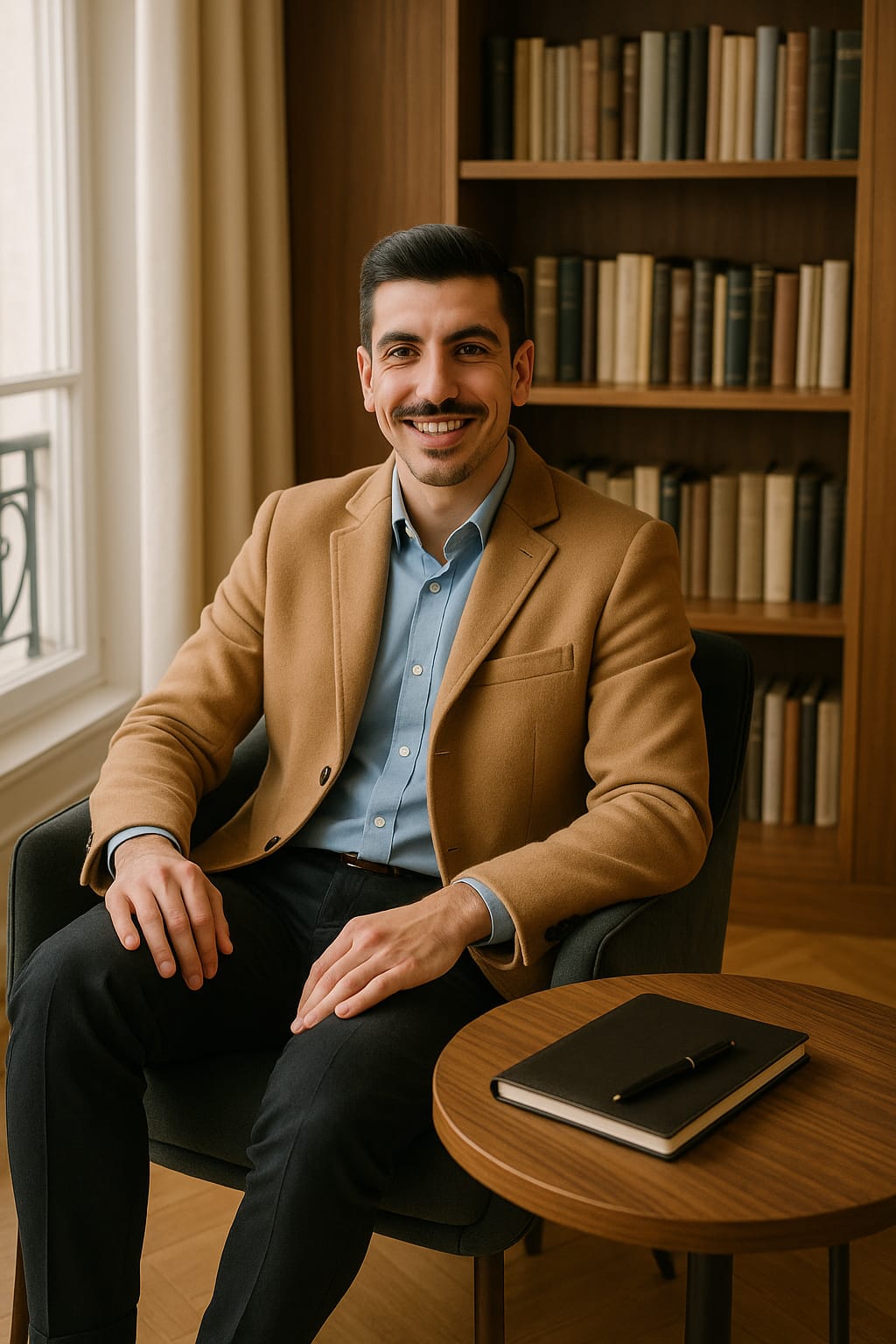 Coach de vie et coach professionnel en séance dans un cabinet lumineux à Lyon, spécialisé en PNL, accompagnement individuel à Paris et à distance.